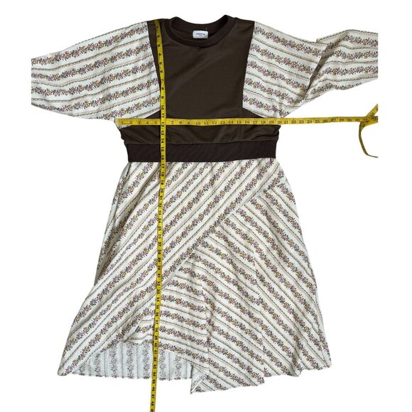 🆕 Anniewear Los Angeles Long Sleeve Midi Dress Brown Bodice with Floral Skirt - Picture 12 of 12